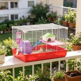 18.5" Red Hamster Cage with Exercise Wheel and Water Bottle Dish, Rat House and Habitat