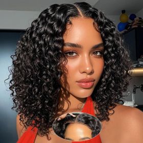 Short Bob Curly Human Hair Wigs With Bangs 100% Brazilian Real Human Hair Wig For Black Women 12 Inch Bob Wigs Glueless kinky Curly Machine Made